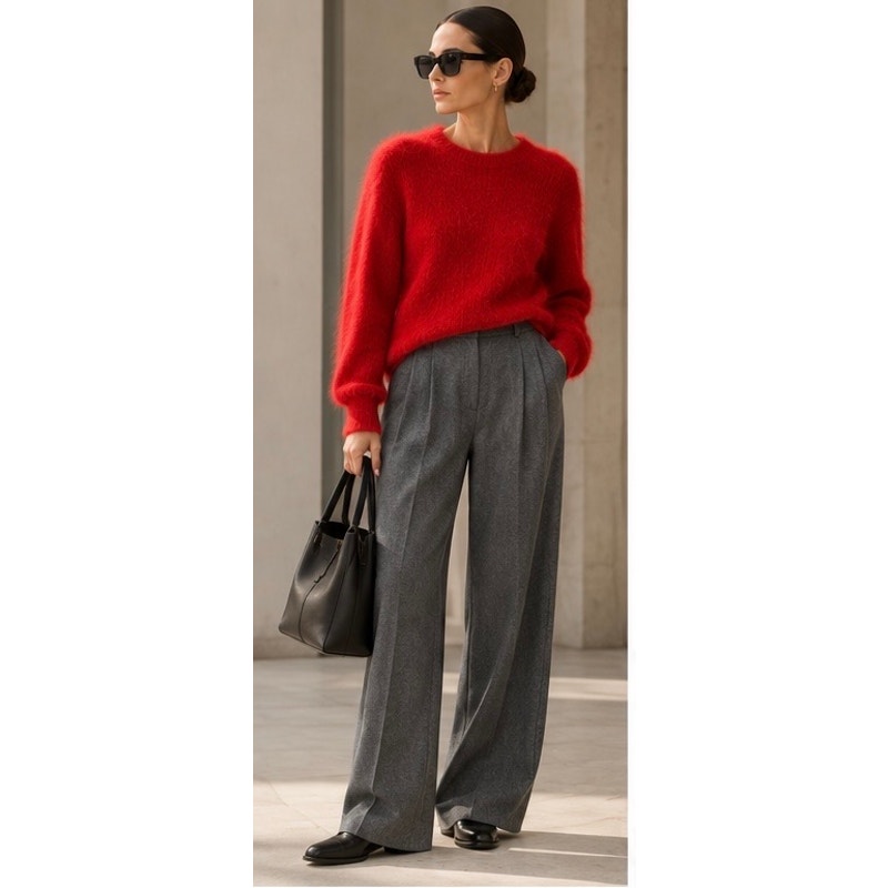 Nwt The Elder Statesman Thistle Simple Crew Red Alpaca Sweater S — image 3 of 8